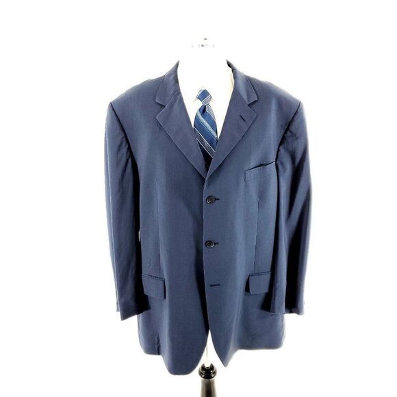 DAMAGED Arnold Brant Marzotto Wool 3‎ Button Blazer 48L Blue - Picture 5 of 15